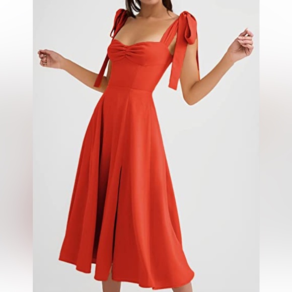 ✨NEW - Sweetheart Neckline Tie Strap Slit Sleeveless Midi Party Cocktail Dress - Picture 5 of 12